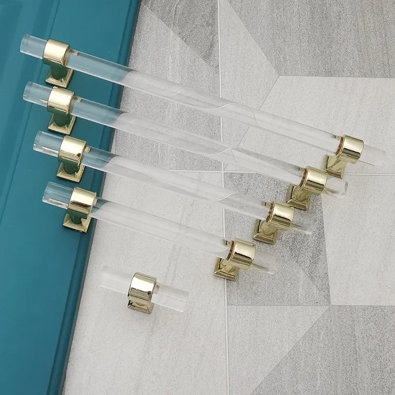 European Transparent Acrylic Kitchen Cabinet Handles Cupboard Door Pulls Drawer Knobs Gold Style Zinc Furniture Handle Hardware