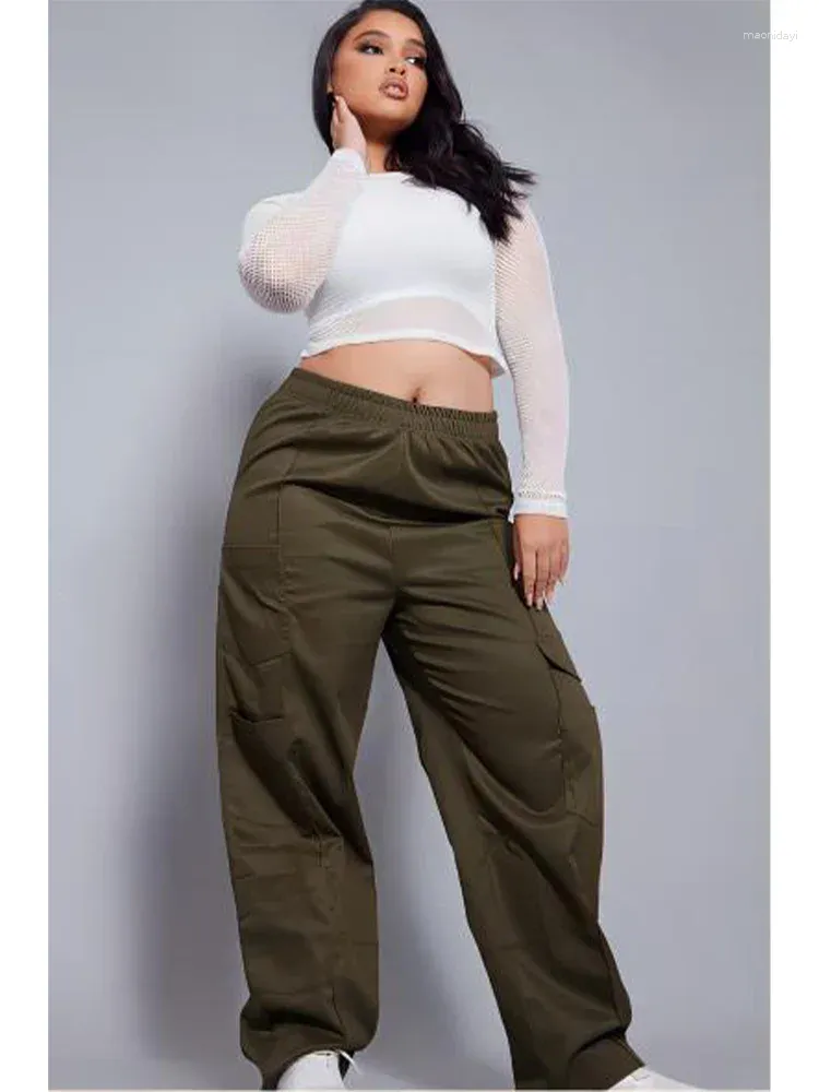 Pantalon féminin à taille haute la taille jogger poches élastiques pantalons de street-street décontracté.
