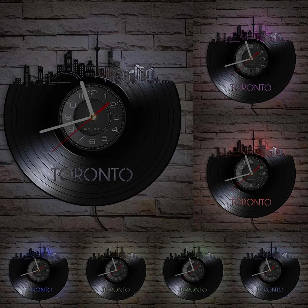 Toronto Skyline Wall Art Home Decor Wall Clock Canada Cityscape Vinyl Record Clock Canadian Gift Canada Travel Decorative Clock