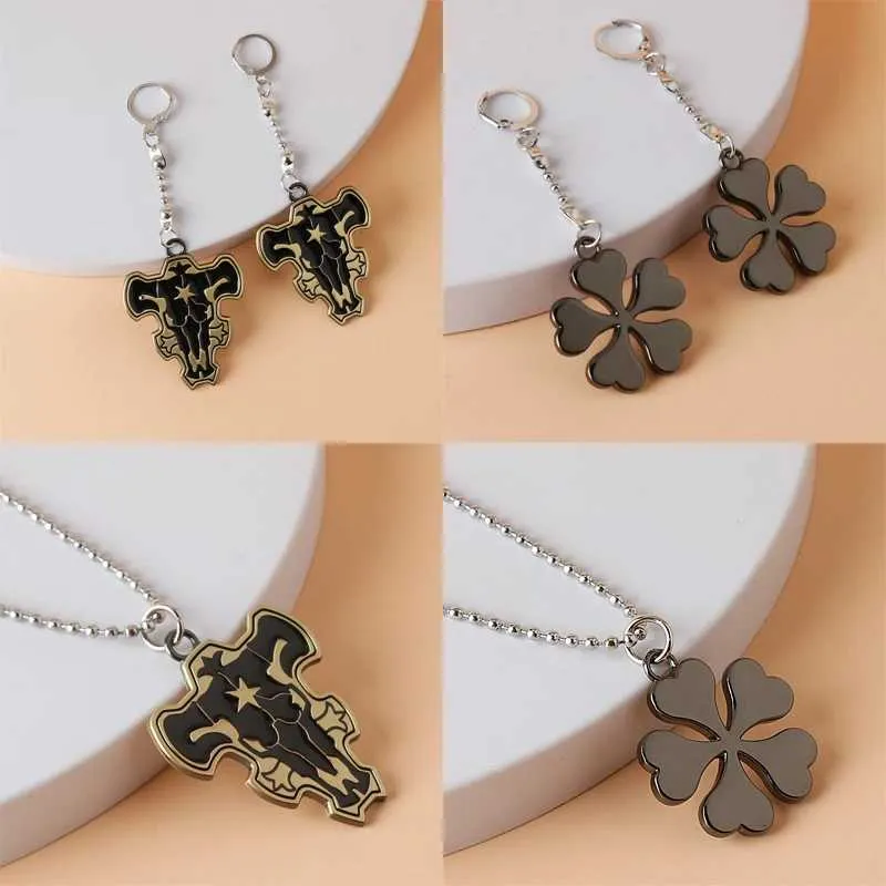 Collane a pendente gioco anime gioco nero triferazione magica knight bull bull segnante penzolare orecchini per la collana gioielli cosplay per donne uomini fomiccon regali 240410