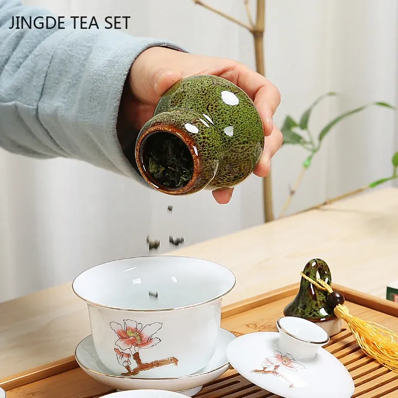 Cerâmica modelo de chá de cabaça pode portátil jarra sela viagens chá caddy spice boxes de chá de chá de doces decorações de casa