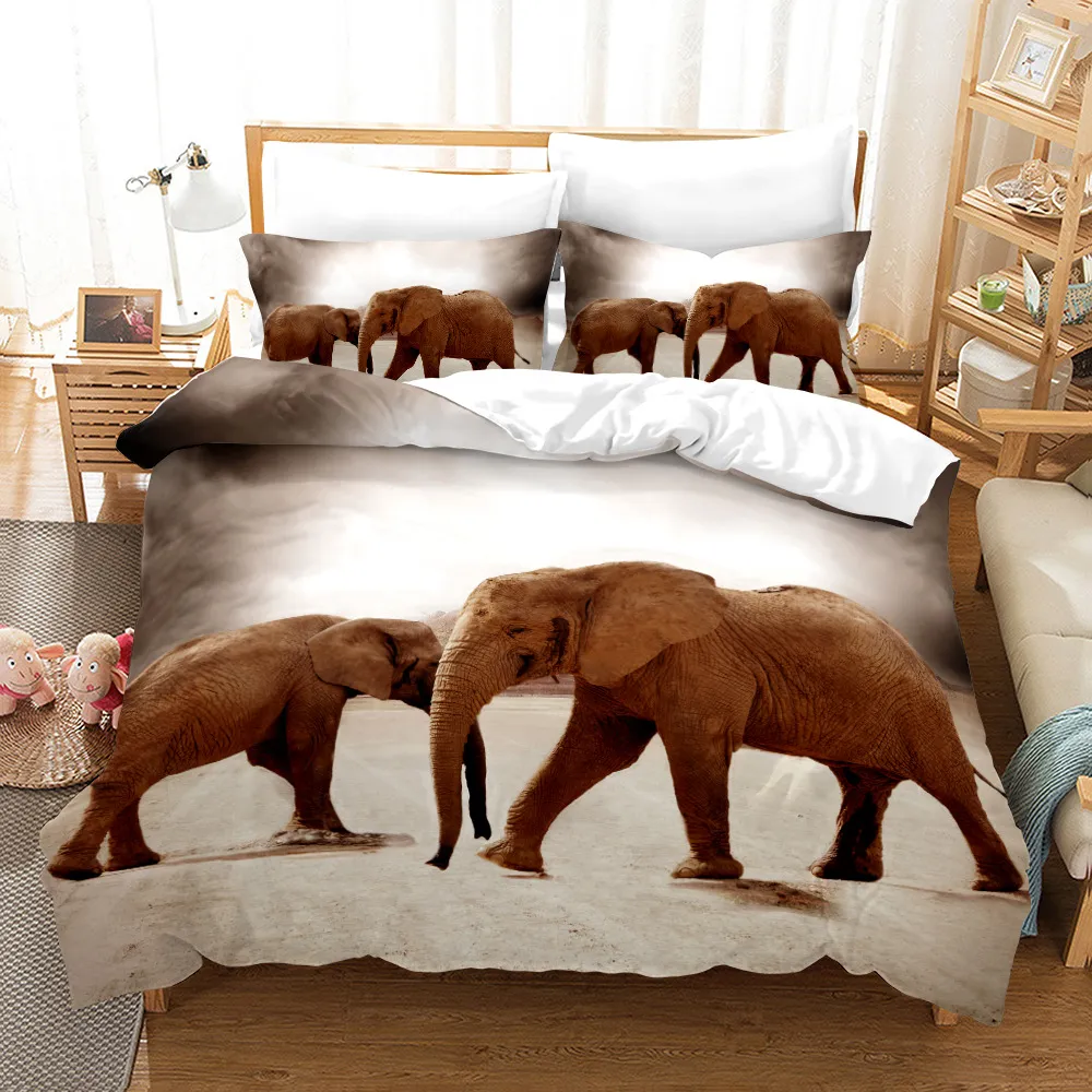 New 100% Bedding Set 3D Print Elephant Duvet Cover 3d King Size Girl Boy Animal Series European and American Style Bed Set Queen