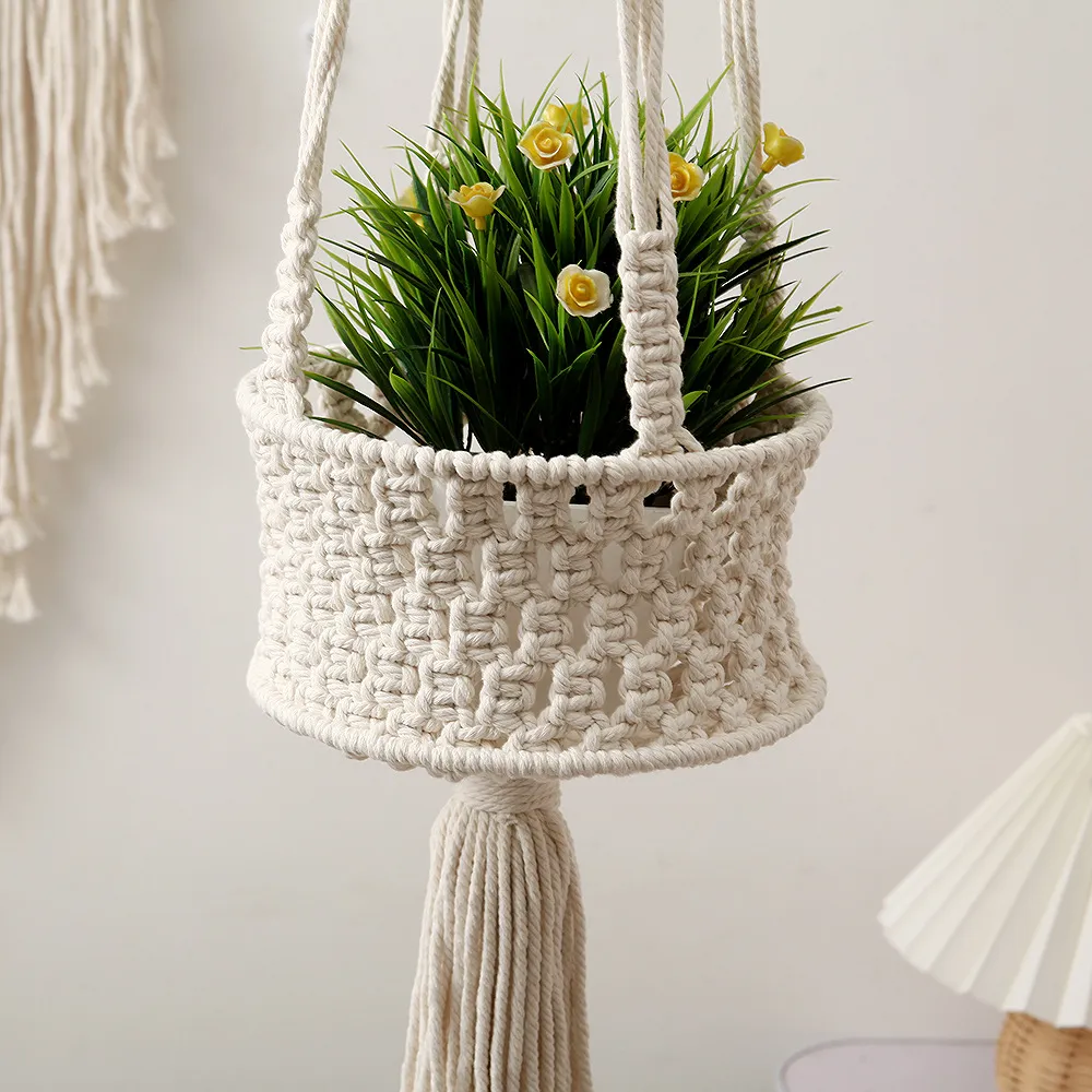 Hand geweven macrame plantenhanger tapijt Tapestry Noordse hangende mand hangende planter manden bloem pot net tuin balkon decor