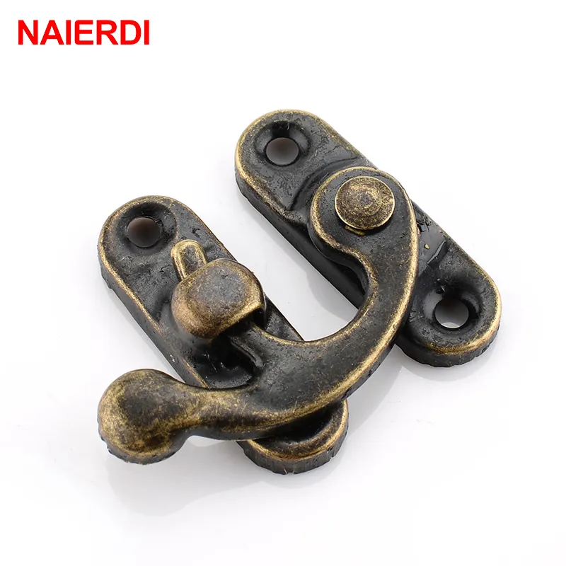 Naierdi 2 stks kleine antieke metalen vergrendeling decoratieve HASP's hak geschenk houten sieraden doos hangslot met schroeven voor meubels hardware