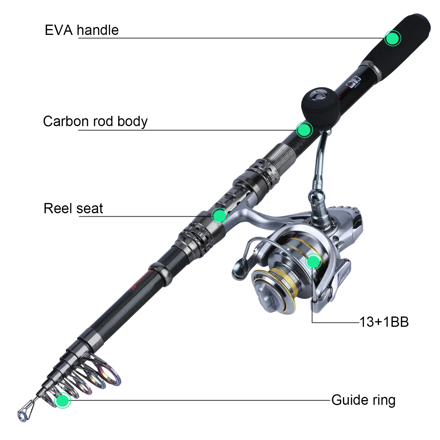 Telescopic Fishing Rod & Reel Combo - 20LB Max Drag Spinning Reel for ...