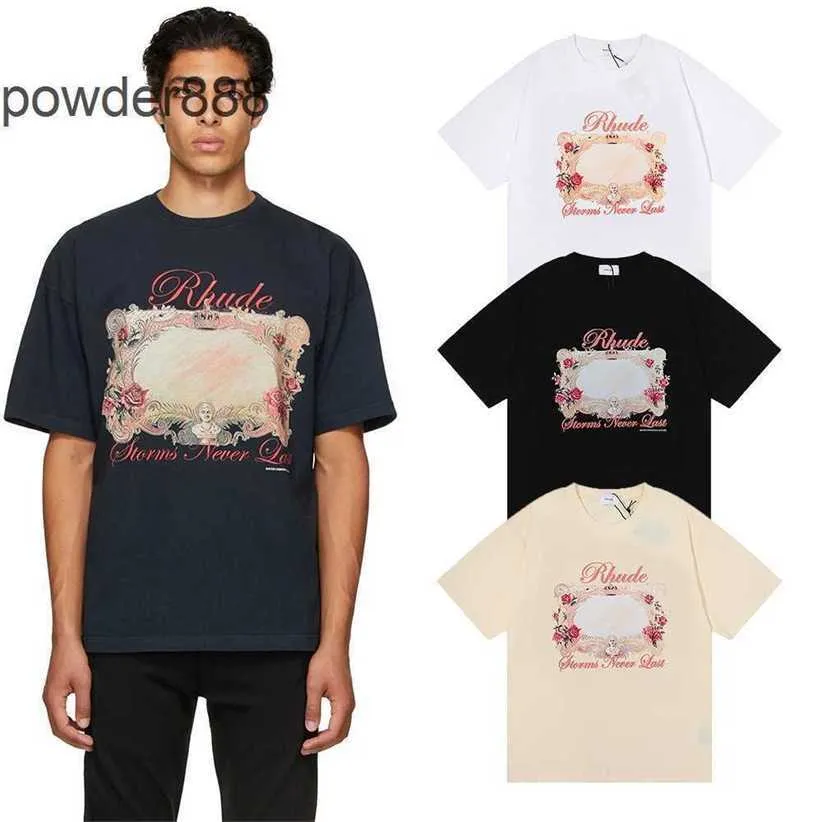 Designer Men's Short Sleeve Street Fashion Los Angeles Niche Rhude Design Rose T-shirt Unisex