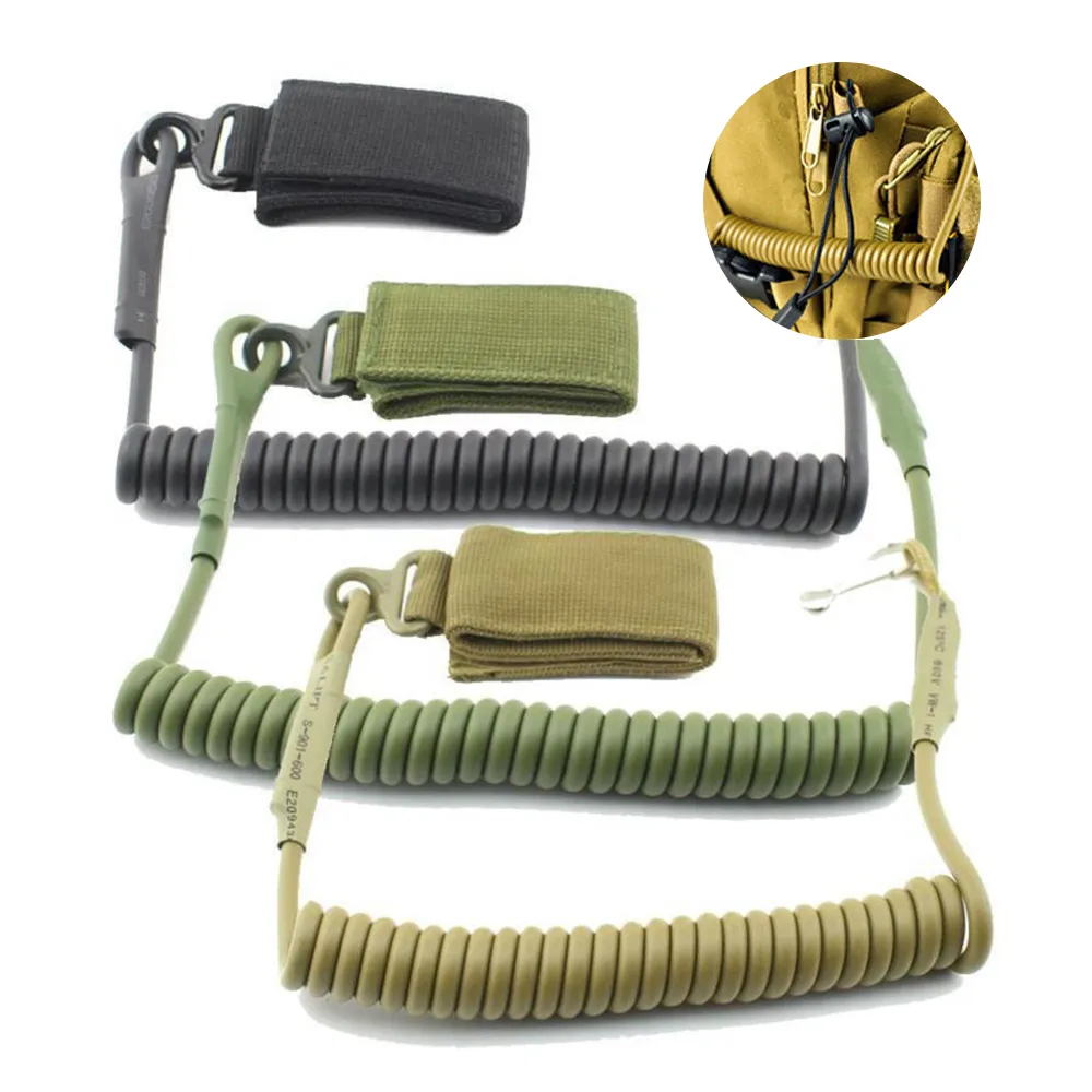 Molle Tactical Anti-Lost Elastic Rope Rope Military Spring Safety Strap Gun Rope for Key Ringチェーン懐中電灯アクセサリー