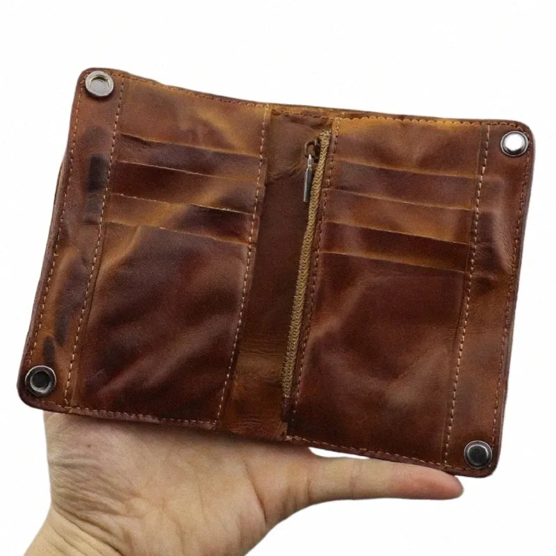 Herren handgefertigte zerknitterte Brieftaschen Original Leder Mey Clips Luxus LG Billfold Geldbeutel Echtes Leder vertikaler Herrenmünze O5DD#