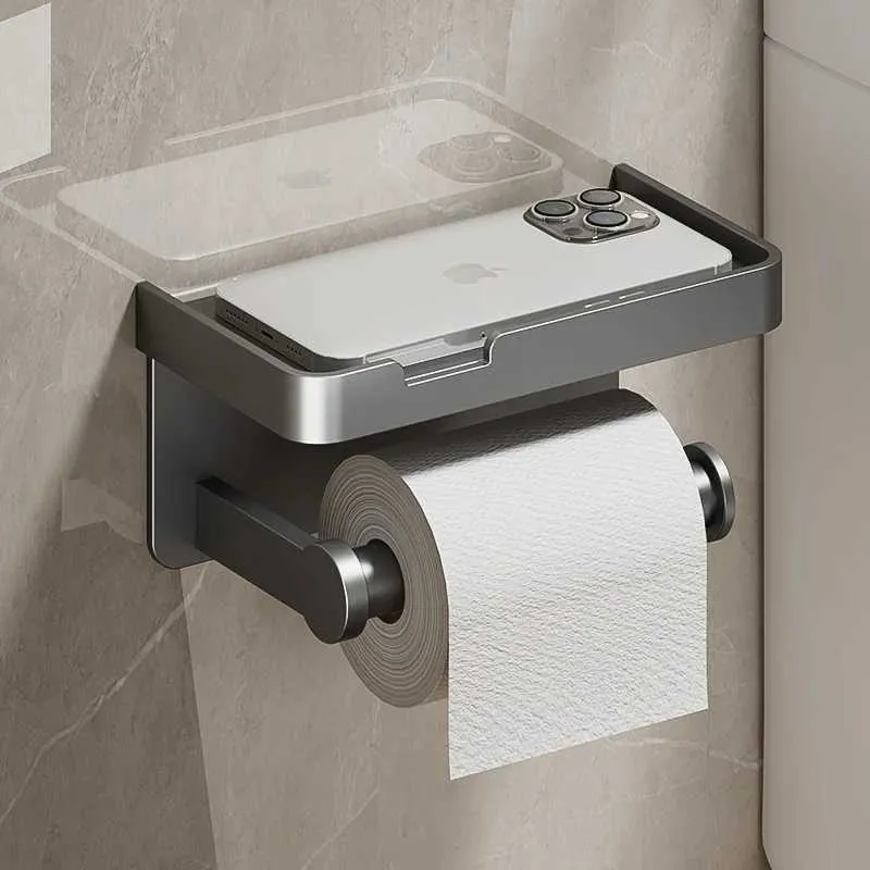 Toilet Paper Holders Large Toilet Paper Holder Wall-Mounted Roll Holder With Storage Tray Toilet Organizer Phone Stand Bathroom Accessories 240410