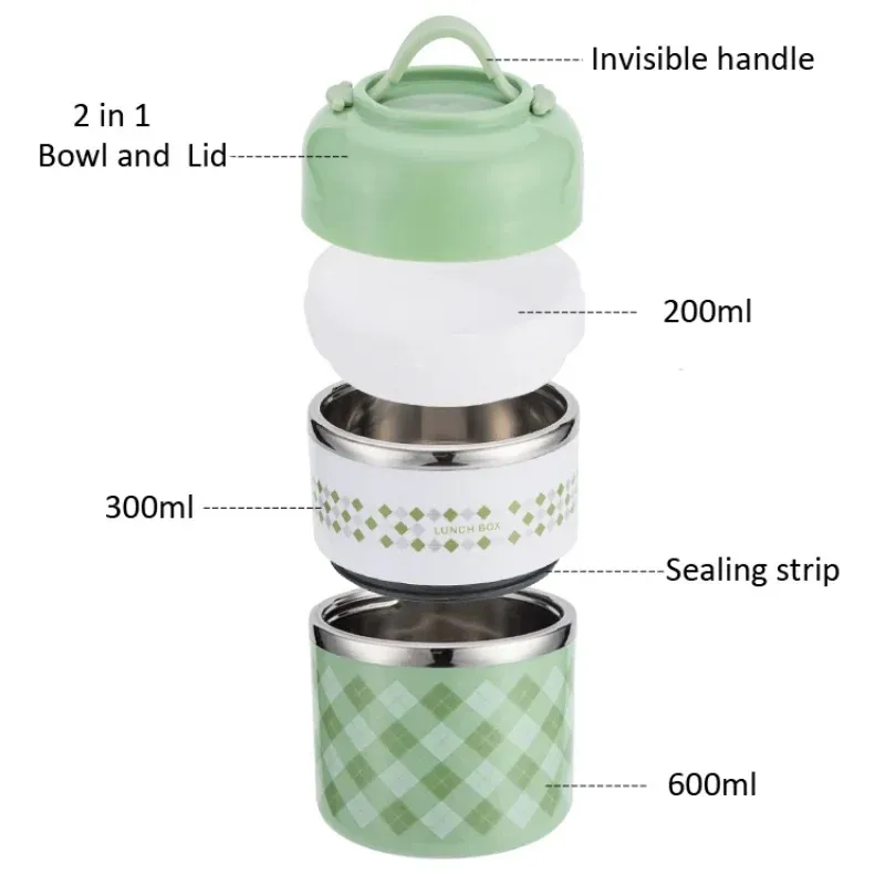 Portable Stainless Steel Thermal Lunch Box for Food Office Lunchbox Bento Boxs Thermos Lunch Box Food Container with Lunch Bag