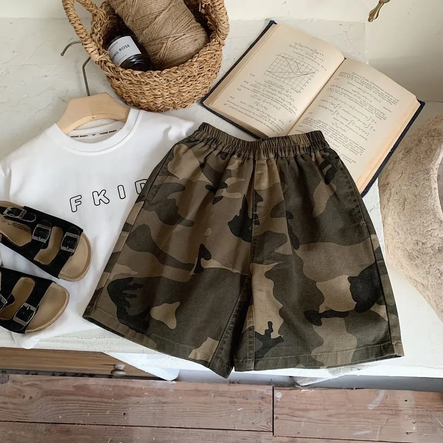 Boys camouflage shorts kids letter patch embroidery loose short pants 2024 summer children washed soft casual shorts Z7625