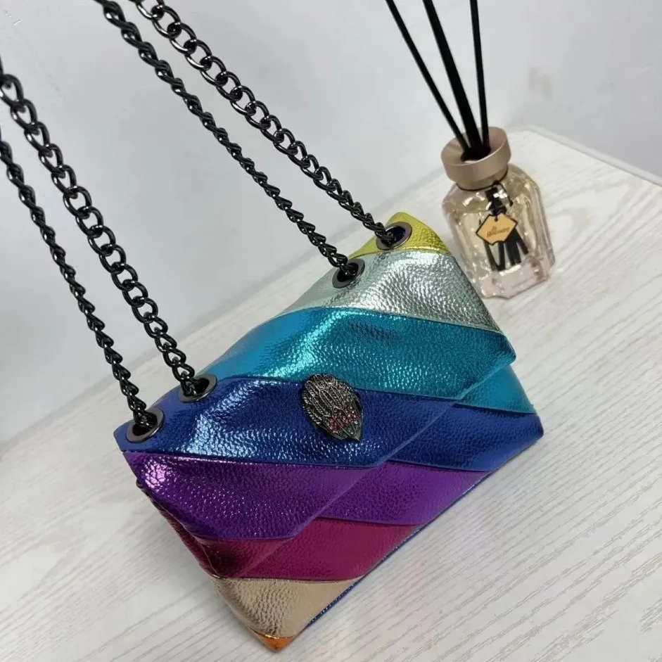 Nuevo estilo para mujeres Kurt Geiger Bag Heagle Heagle Londres Mini Kensington Crossbody Bags Bolsos de hombro Rainbow Cadena de cuero Ladies S317J