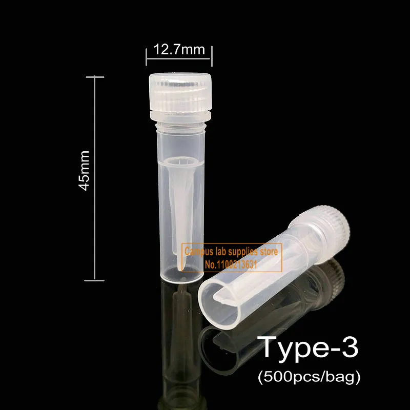 / лот 0,5 мл пластиковой проморозирующей трубки, лабораторная криовиальная с силикагельными прокладками Vials V-Bottomped/ плоскодоноподъемная пробирка
