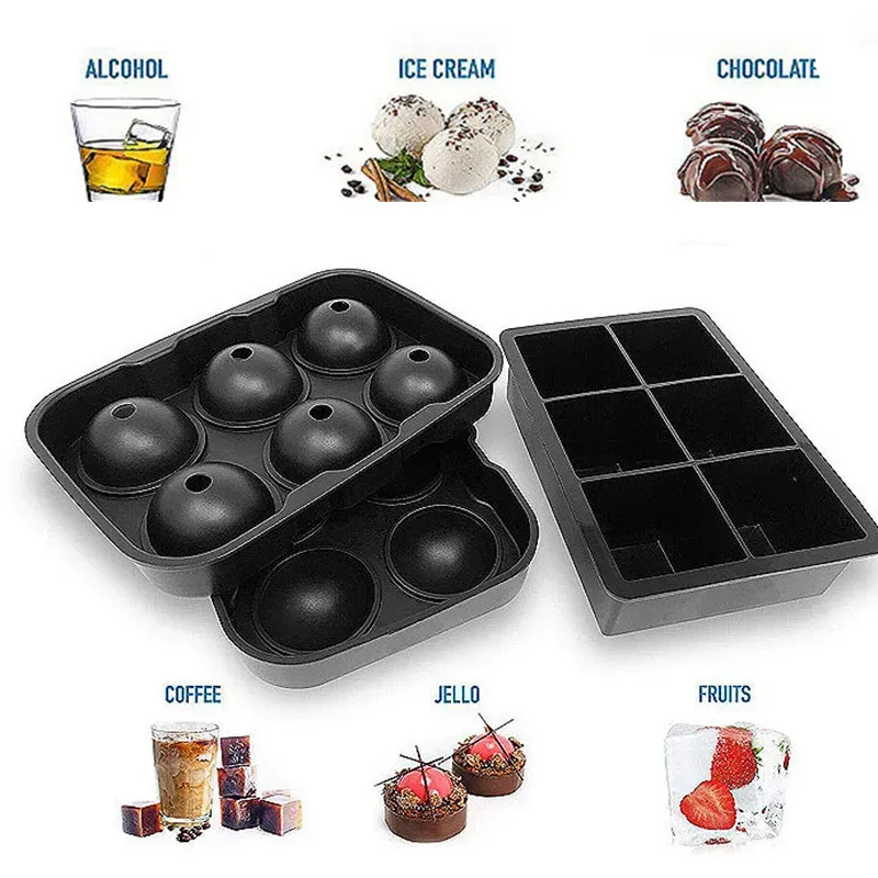 Whisky Ice Cube Maker Ball Mold Mold Brick Round Bar Accessiories Högkvalitativ svart färg Ice Mold Kitchen Tools