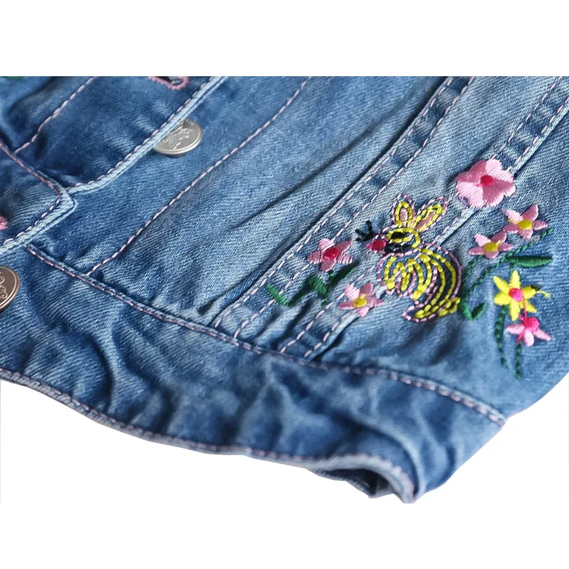Детская джинсовая куртка 2019 Новая осенняя вышивка цветы джинсовая куртка детская одежда для девочек детская одежда Lz381