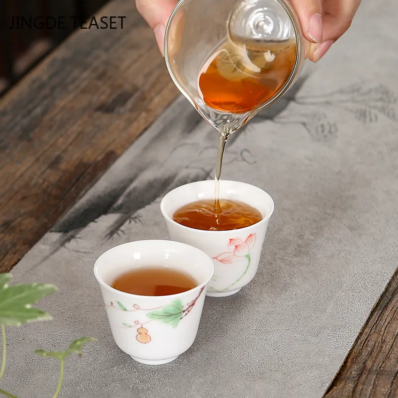 4 pcs/lot Chinese Suet jade Teacup Handmade Ceramic Tea Bowl Tea set Accessories Master cup portable Personal Single Cup 70ml