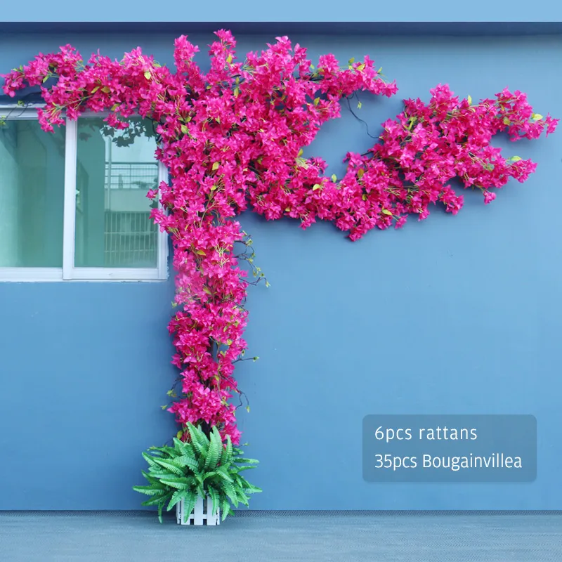 Artificial Flower Rattan Tree Vine Bougainvillea Floral Wall Plants Tree Wedding Christams Party Festival Outdoor Garden Decor