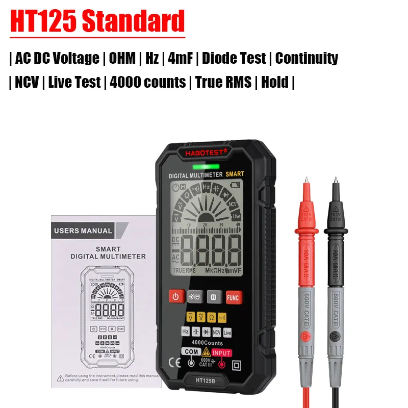 Habotest Smart MultiMeter Digital AC DC 600V Meter TRMS TRMS OHM HZ Тестер конденсатор Mulitmetro Вольтметра Electrical Tools