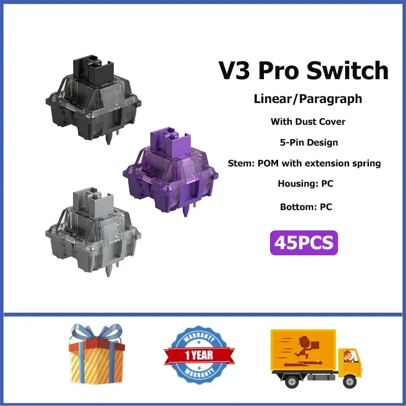 Аксессуары V3 Pro Cream Black/V3 Pro Lavender Purple/V3 Pro Silver Switch Линейный/параграф 5pin Механический переключатель клавиатуры 45 шт.