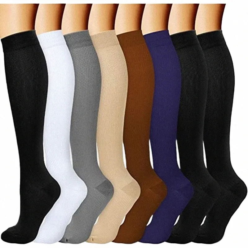 Nouvelle course compri chaussettes Knee High Stockings Men Women Sports Socks Fit Marath, CrossFit, Cycling, Football, Varicose Veins I71G #