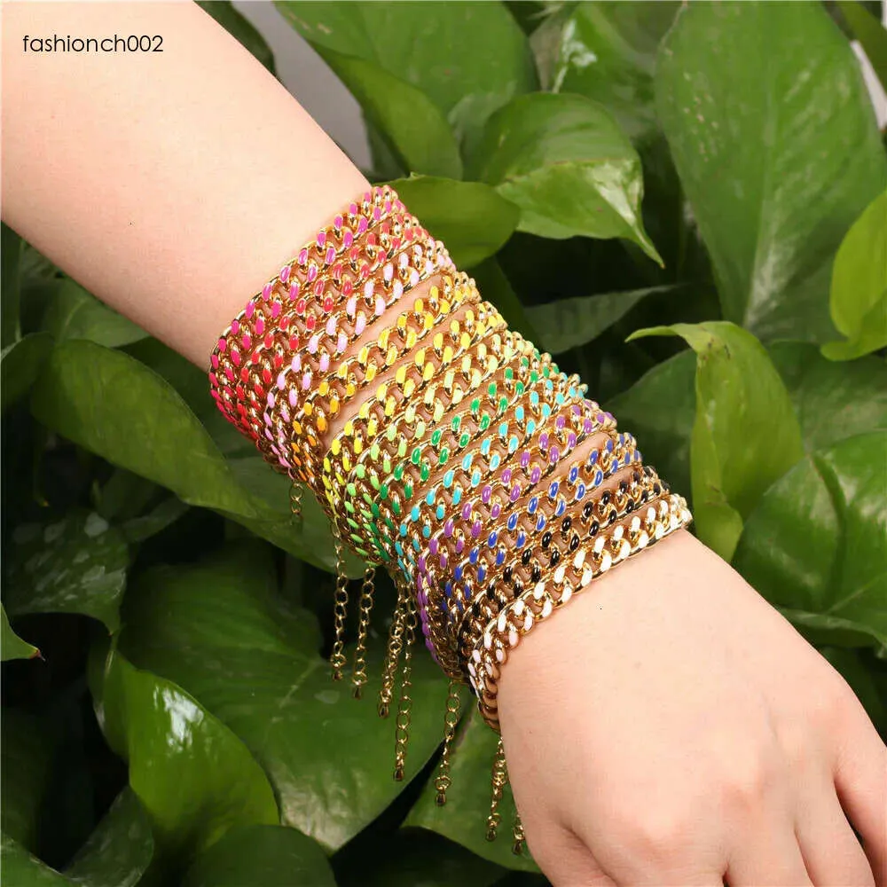 Bracciale alla caviglia con maglie cubane a goccia di petrolio alla moda, orecchini multi colore spessi, collana a catena smaltata_voghion.com