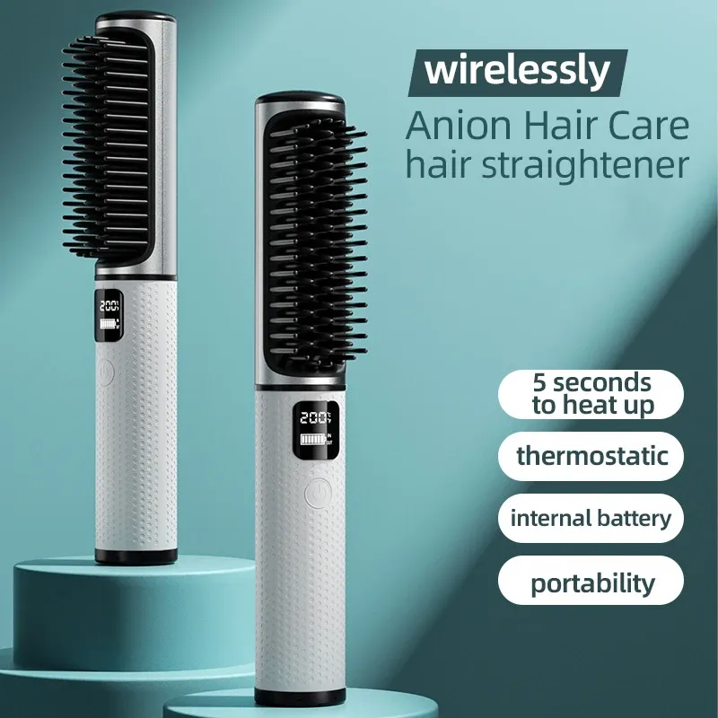 Borstar Electric Hot Comb Multifunktion Trådlöst hårsträtning Kam Negativ jon Anti Hot Styling Tool Hair rätborste