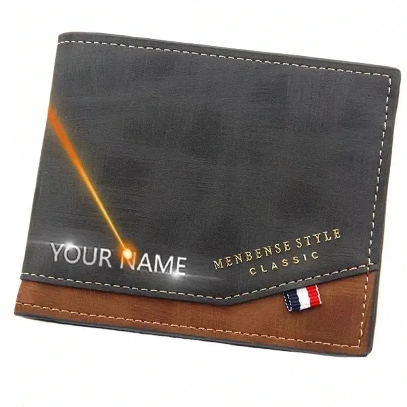 Persalized Name Gift Short Men Wallets Classic Coin Pocket Small Wallet Card Holder Frosted Leather Men Purches Free Engrave S3SF＃