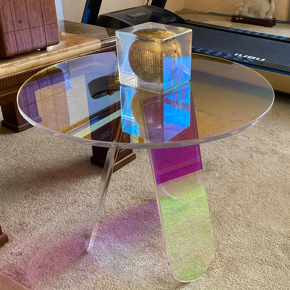 120 cm akrylowy stolik do kawy opalizujący szklany stół końcowy okrągły stół boczny nowoczesny stół akcentujący do salonu