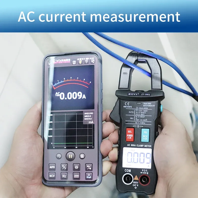 Zoyi ZT-5BQ Bluetooth Clamp Meter Multimeter Digital strömtång Amperometrisk mätare AC/DC Voltmeter Ammeter Auto Range Testare