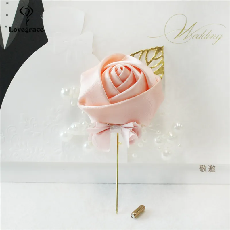 lovegrace Brooch Pins Men Wedding Corsage Silk Rose Boutonniere FakePearl Meeting Party PROM装飾ガール花gir