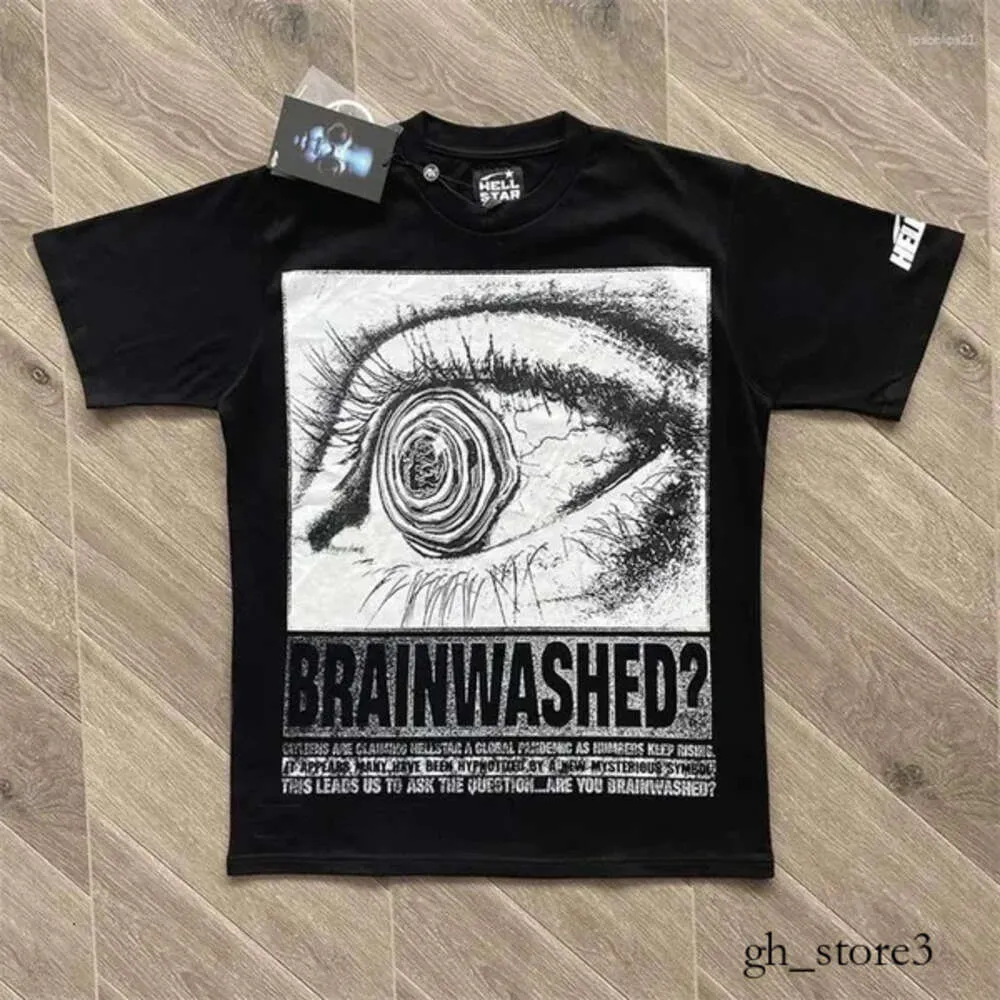 Hellstar T Shirt Męska koszulka T-shirt T-shirt duże oczy List ręcznie nadruk High Street okrągła szyja luźna para czarno-biała krótkie rękawe gwiazda piekielna 563