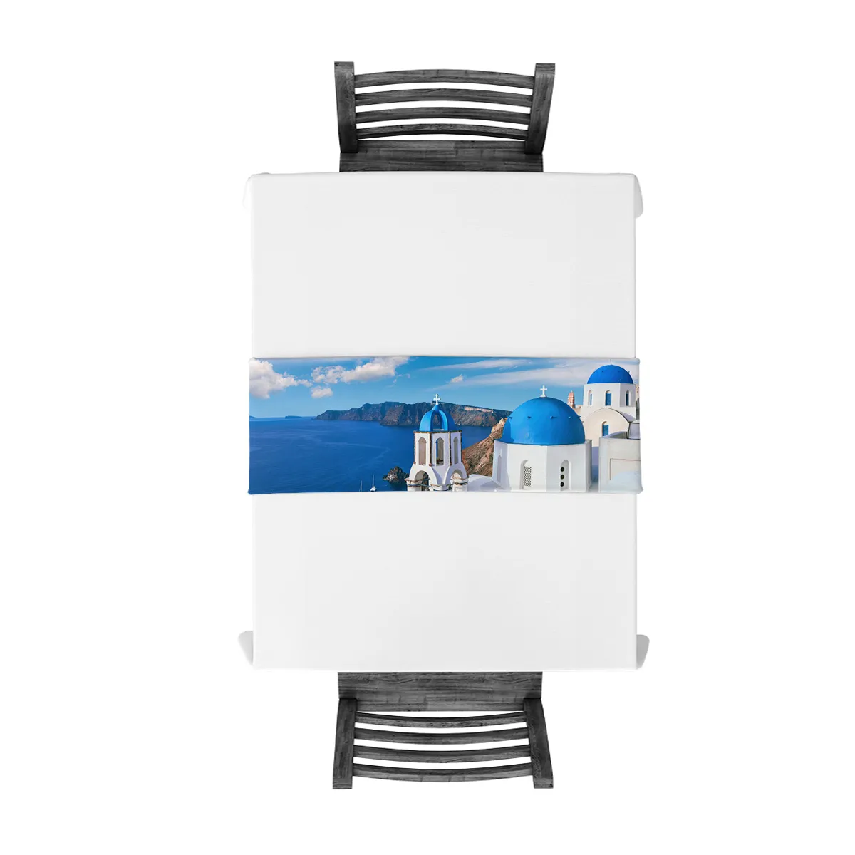 Greece Santorini Blue Roof Church Table Runners Mat Placemat Coasters For Home Wedding Banquet Party Hotel Kitchen Decor