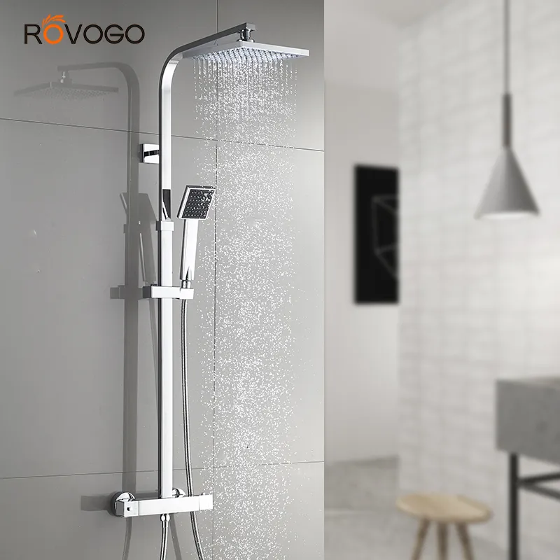 Rovogo Badrum Termostatisk duschkran med handduschhuvud Mässing Chrome, Bath Shower Mixer Set Rain Shower Bathtub Crane