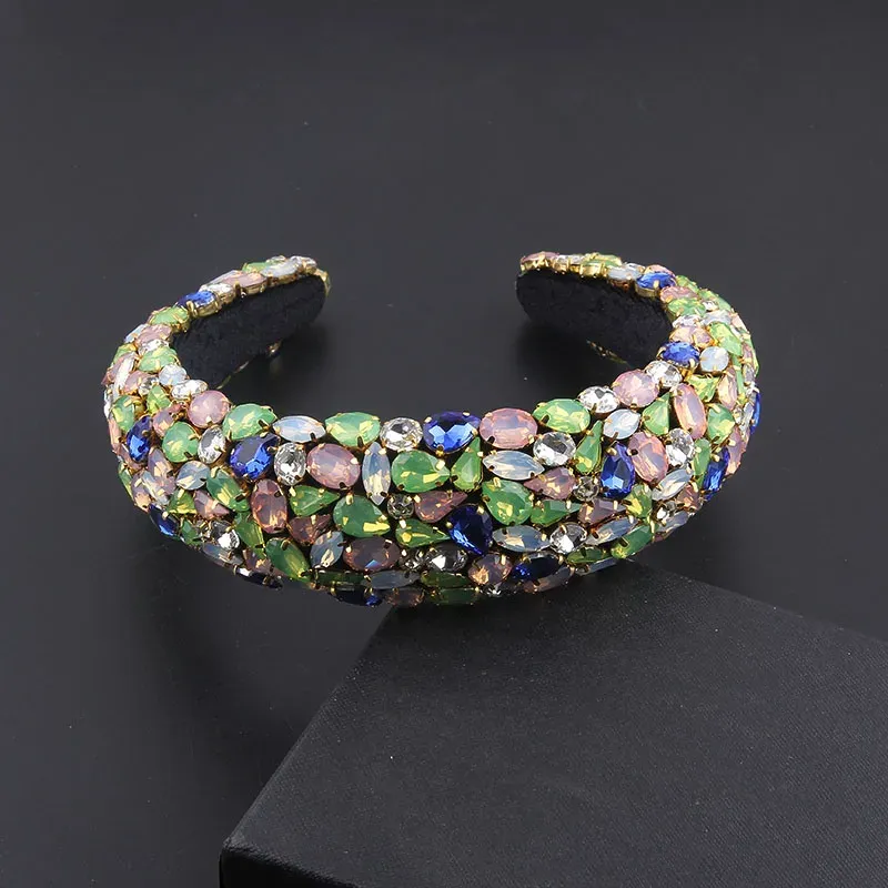 Boho Wspaniałe pełne diamante wyściełane barokowe opaski na głowę luksusowe kryształowe opaski do włosów kobiety rhinestone tiara Bling Hair Akcesoria 588