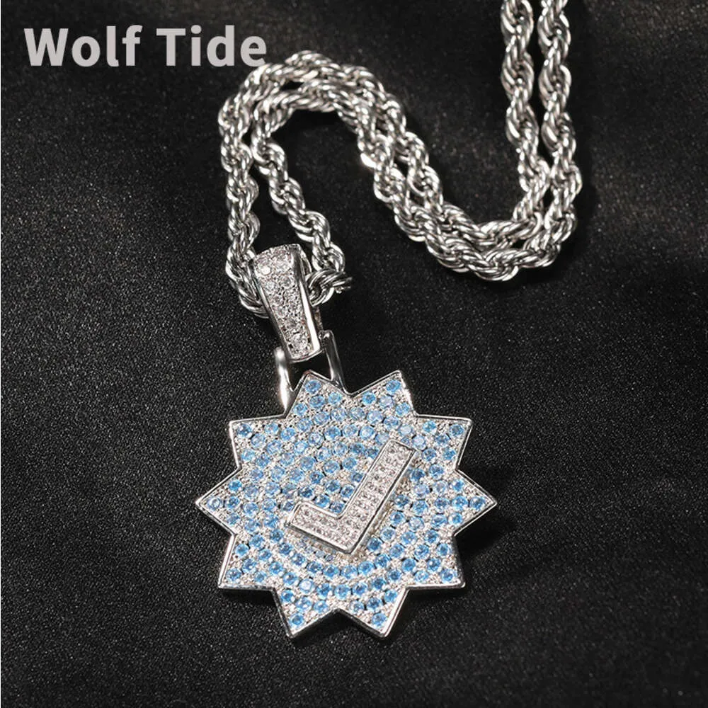 Top Quality Punk New Verifiedcheck Blue Cubic Zirconia Pendant Necklace For Men Women Personalized Fashion Hip Hop Jewelry Bling Gemstone Bijoux Necklaces Collar