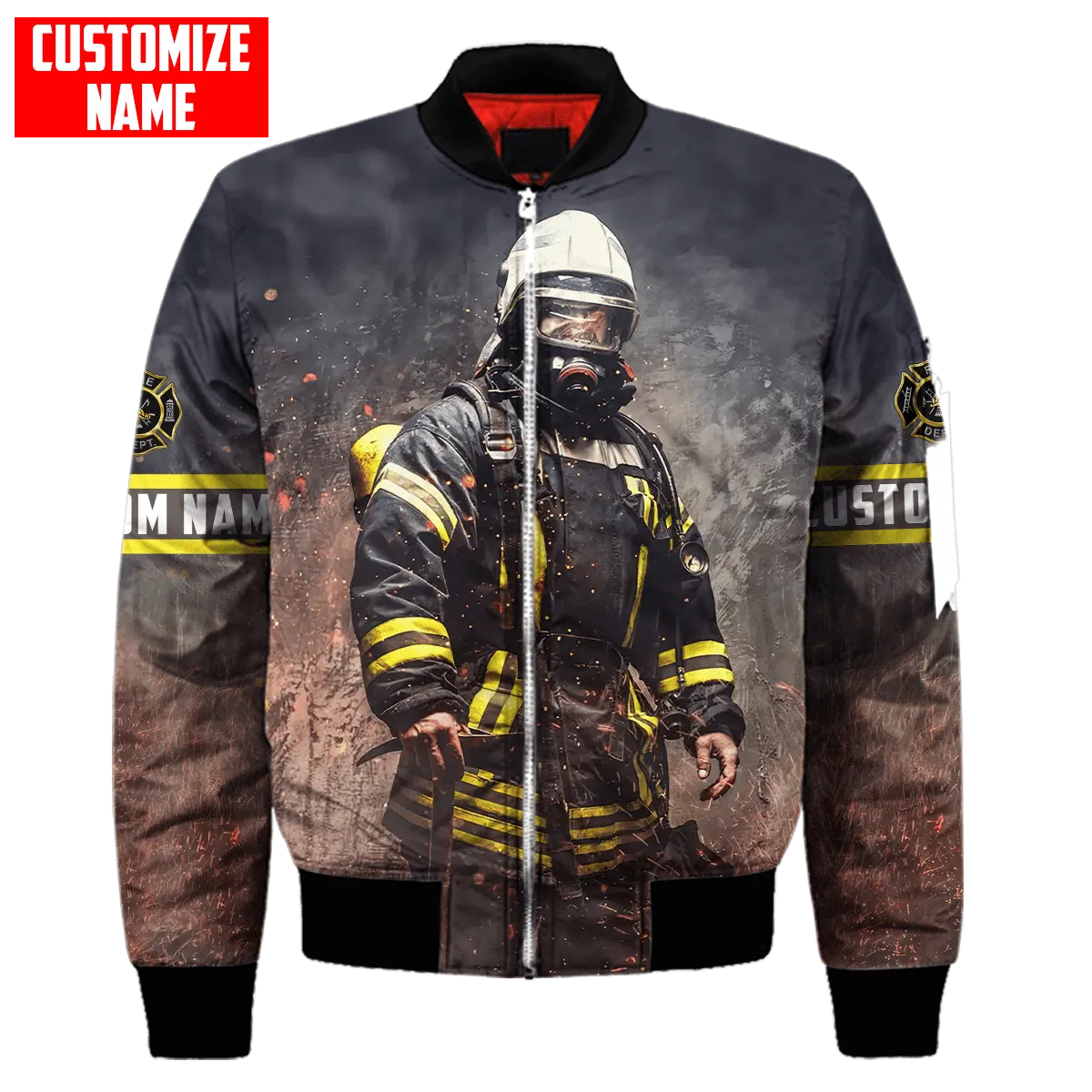 Men bomber jacket Customize Name Brave Firefighter 3D Printed winter zipper Jacket casual unisex Harajuku Streetwear coat FX-07