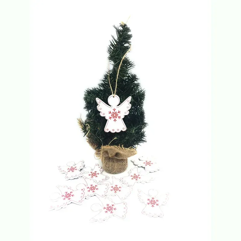 10pcs Wood Christmas Angel Wiselant White Tagi dekoracje choinki