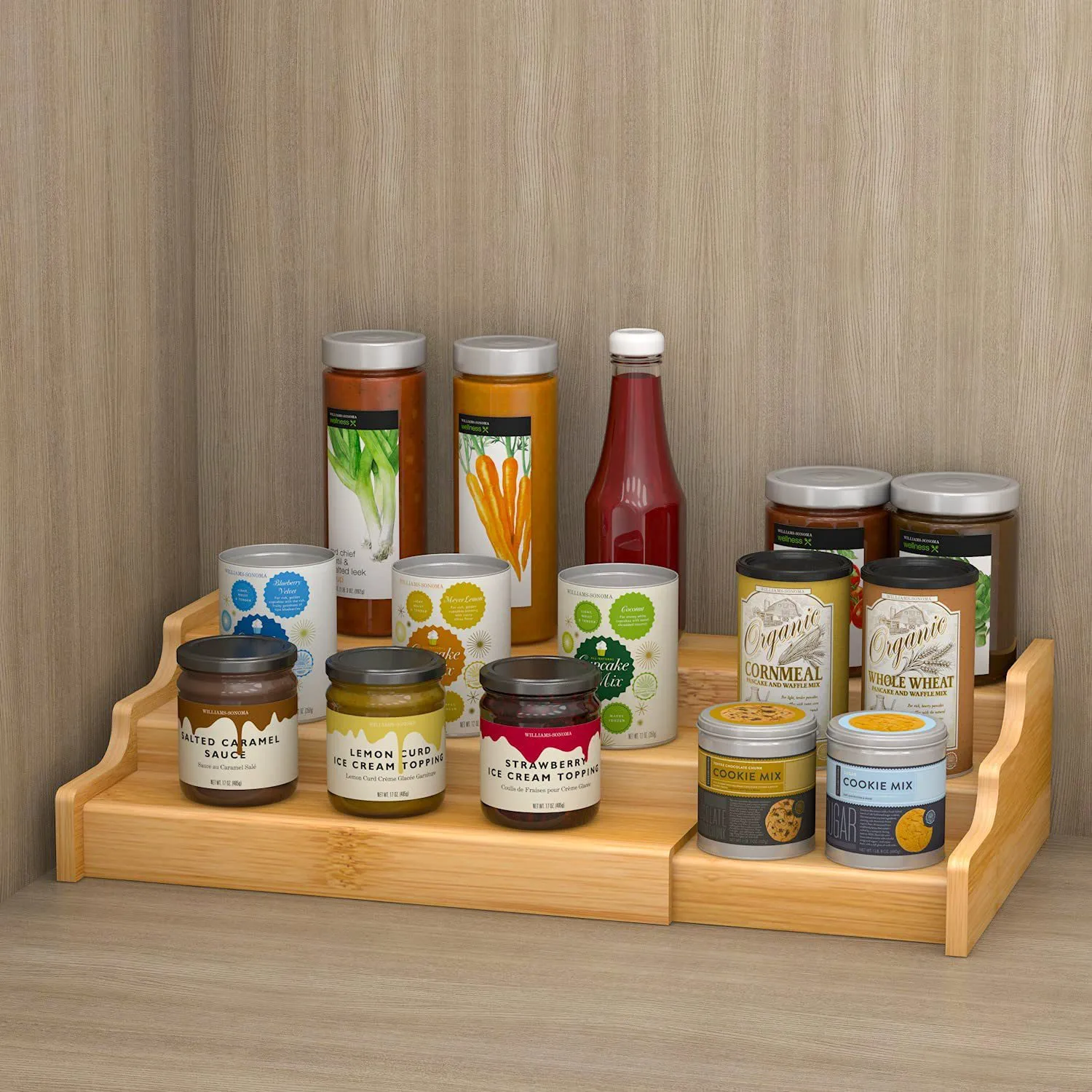 Expandable Bamboo Spice Rack Organizer - 3 Tier Kitchen Cabinet ...