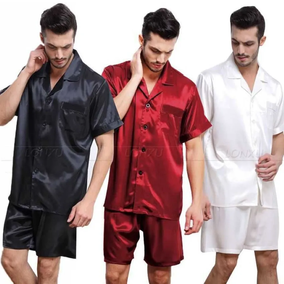 Mens Silk Satin Pyjamas Pyjamas PJS Kort set Sleepwear Loungewear S M L XL 2XL 3XL 4XL PLUS 210918249M