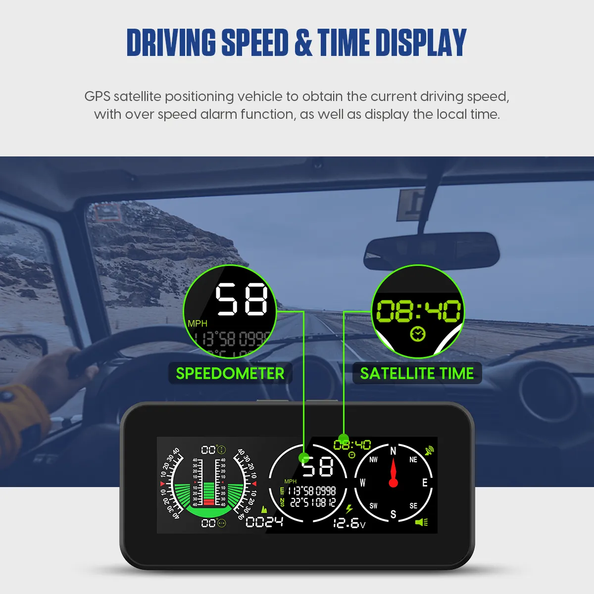 Compass Speedometer 2024M60 Car Compass with Inclinometer, GPS Speedometer & Slope Meter ...