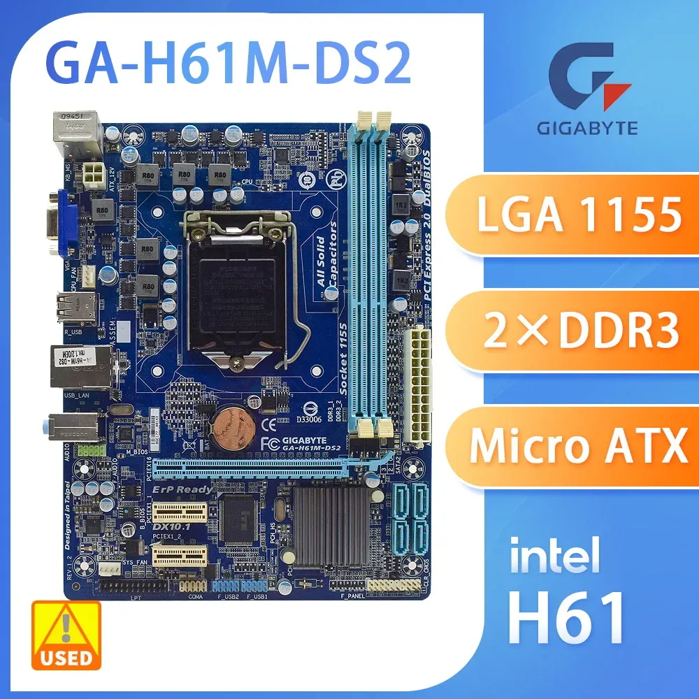 Motherboards gigabyte GAH61MDS2 Intel H61 LGA1155 Placa -mãe DDR3 16 GB RAM Intel Core i7 I5 Processador PCIE 2.0 x16 VGA USB2.0 Micro ATX