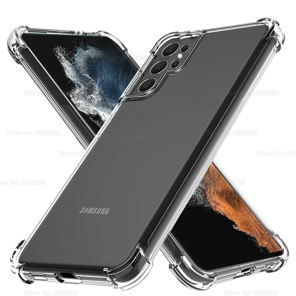 Transparent mjuk silikon bakre telefonöverdrag för Samsung Galaxy S 22 S22 Ultra Plus S22ultra 5G Airbag stötsäkert skyddsfodral