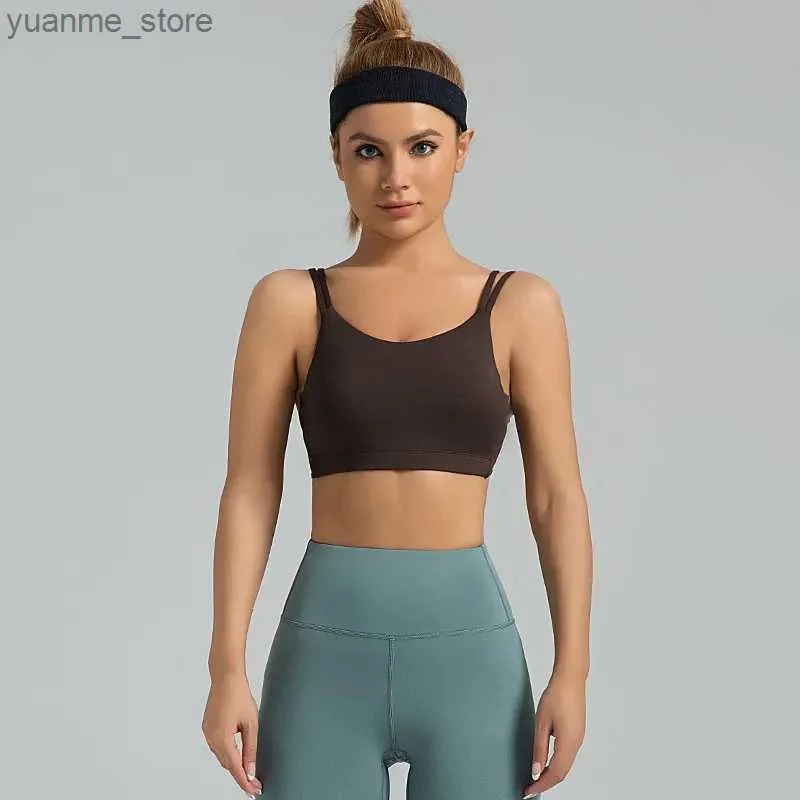 Yoga Outfits Double-shoulder Thin-strap Sports Underwear High-elastic U-shaped Shockproof Gather Beautiful Back One-piece Sports Bra Y240410