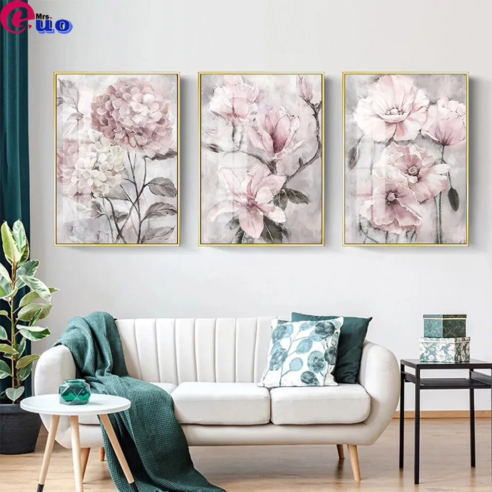 DHgate.com:20243pcs Pink Flower Wall Art, Full Square Diamond Painting ...