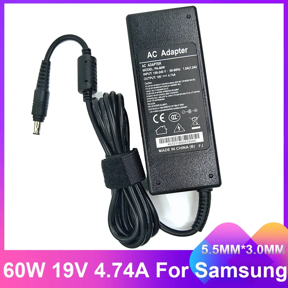 Adapter 19 V 4,74A 90 W 5,5*3,0 mm AC Laptop Ładowarka Adapter dla Samsung R428 R410 G15 GT6000 M30 P10 Ultrar60+ R65 R520 R528 R540