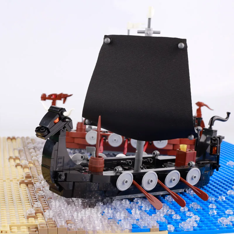 MOC Medieval Military Wars Trireme Battleship Viking Longship Blocks establece figuras de sodiers Toy de velero para niños