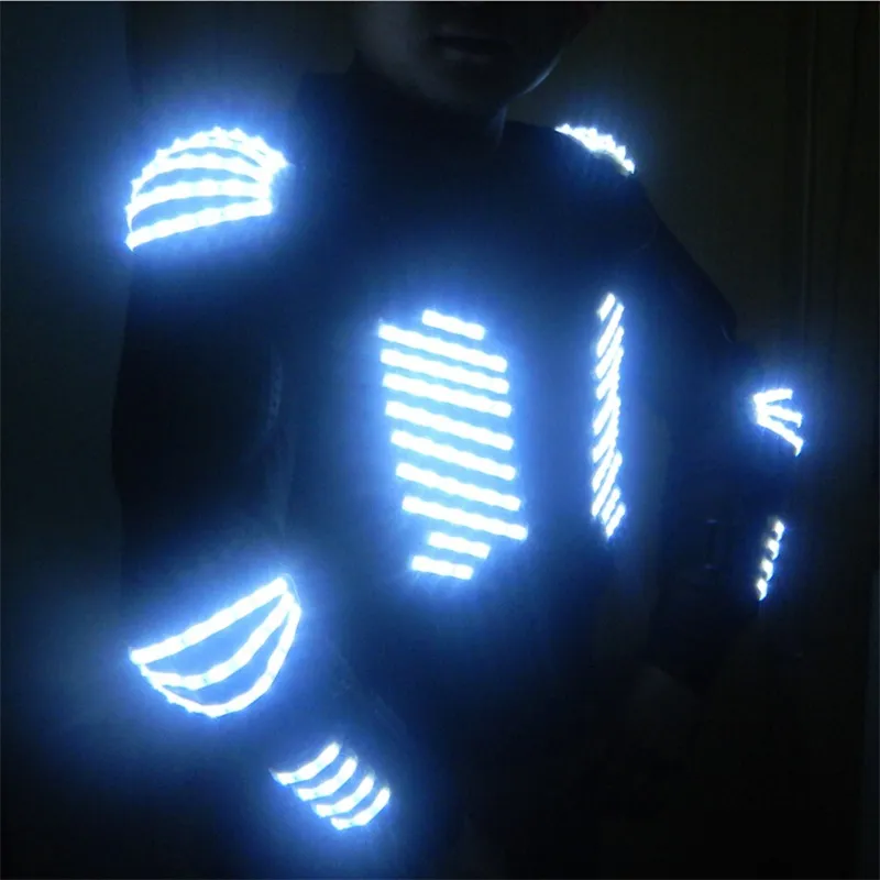 LED White Color Light Up Costumes Jacket Luminous Robot Suit Led Gloves And Led Glasses Dance Wear Party DJ Free Shipping