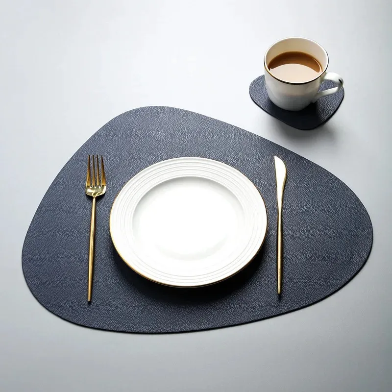 Leather Placemat Tableware Pad Oil Water Resistant Heat Insulation Non-Slip Tablemat Coaster Set for Kitchen Washable Cup