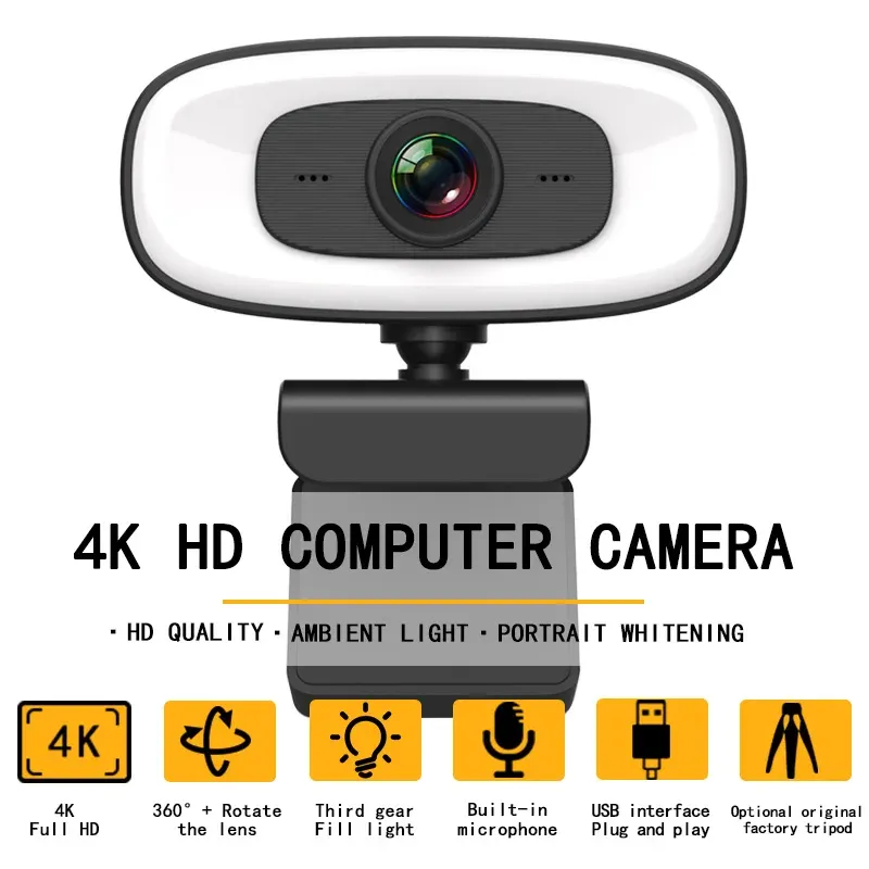 Webcams 4K Webcam 1080p PC Web Kamera Cam USB Çevrimiçi Webcam Mikrofonlu Otomatik Noktalı Tam HD 1080 P Web Can Webcan Bilgisayar için