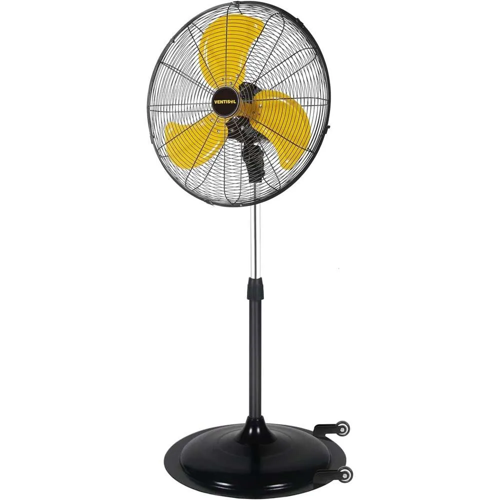 Ventilador de base industrial oscilante de alta velocidad de 24 pulgadas con ventilador vertical de metal pesado de 800 cfm, ruedas universales, altura ajustable, 3 velocidades, perfecta para cualquier espacio de trabajo